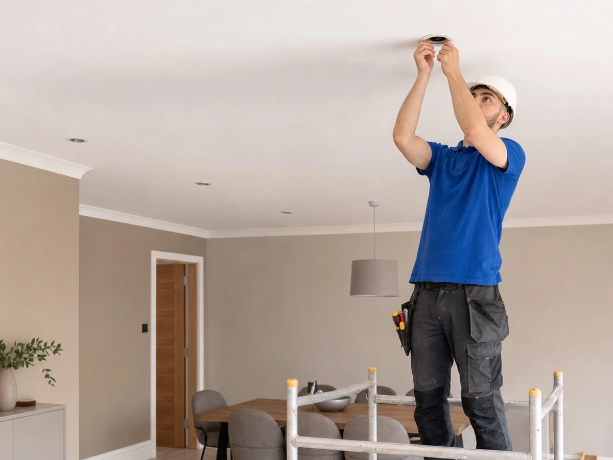 Recessed LED downlights and a pendant light fitted in a finished room by Lighting Electrical